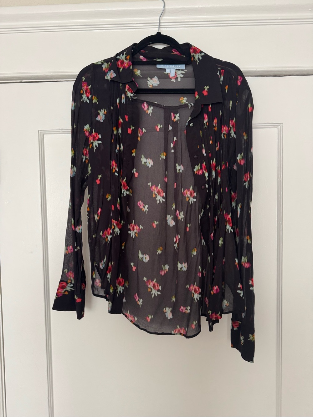 Hill House Sheer Black Floral Button-Down Shirt